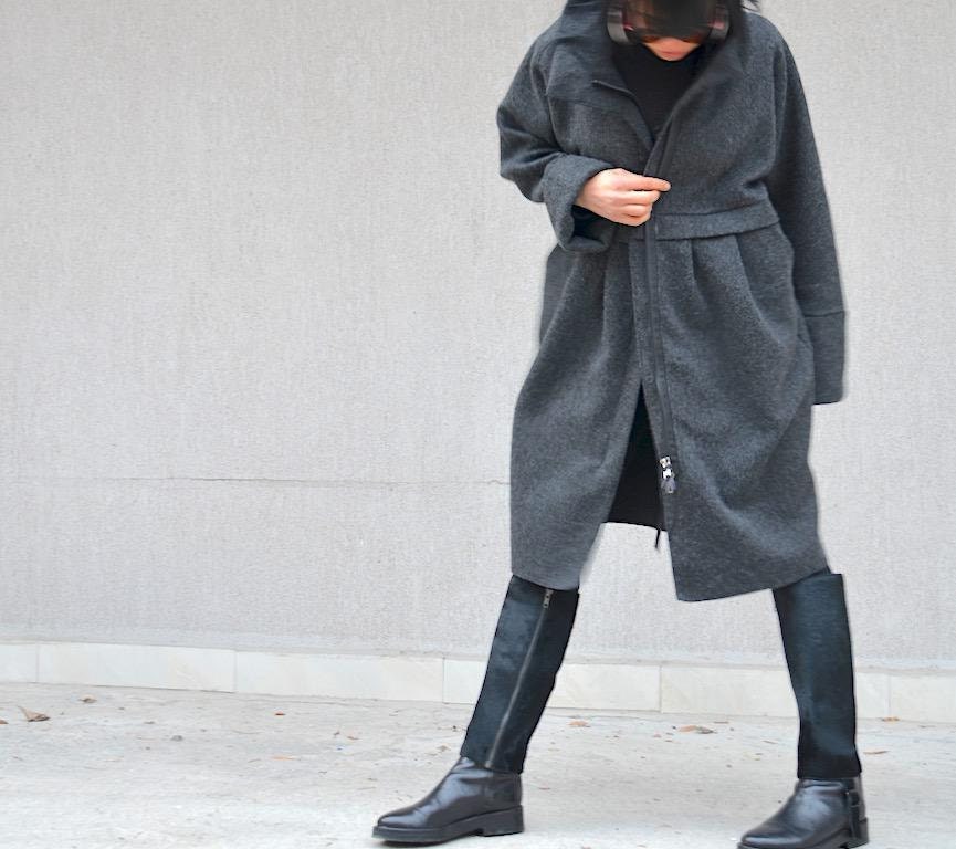 Buy Grey Oversized Women's Wool Coat with Pockets, Midi Cape